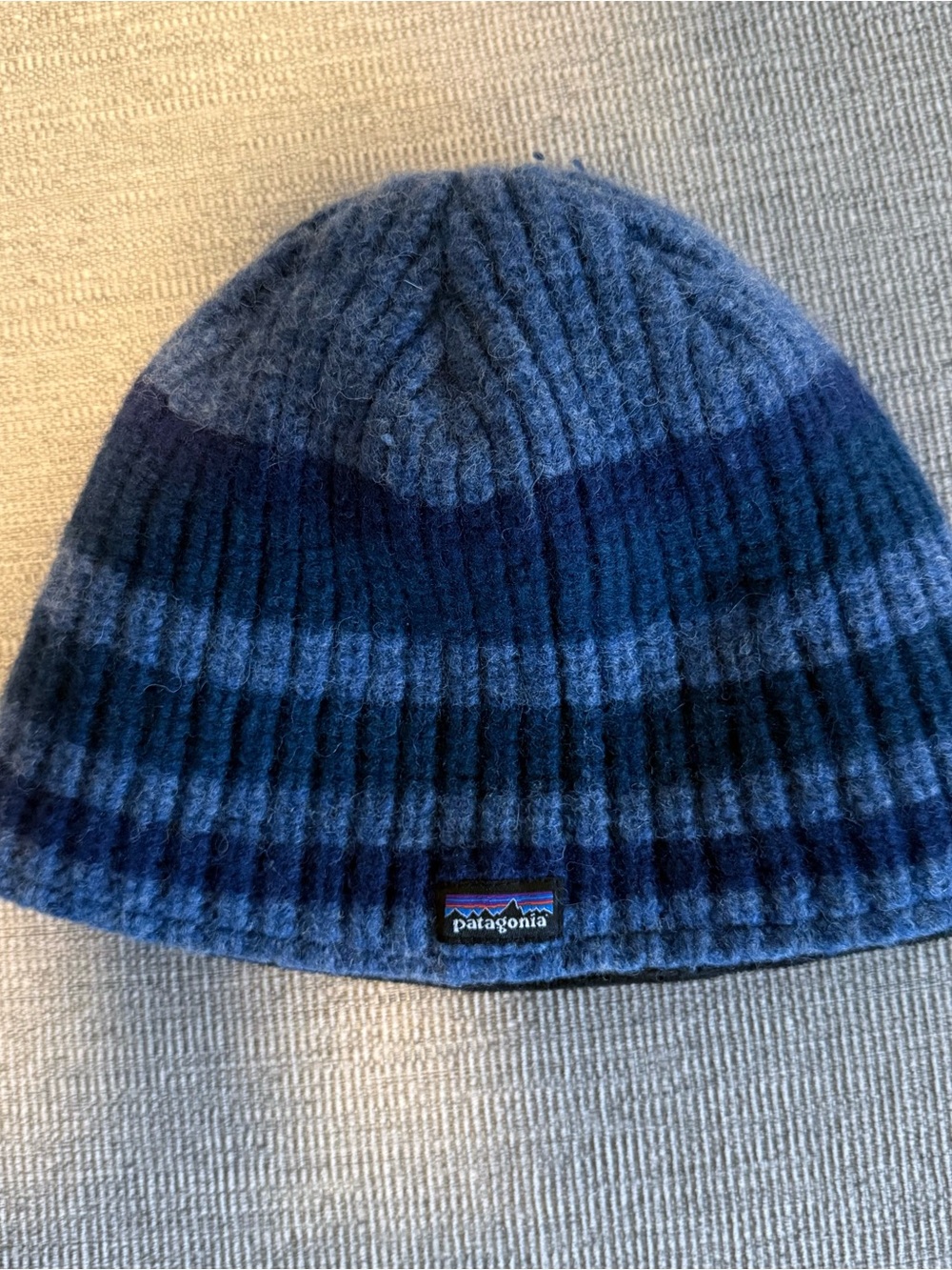 Patagonia Blue Striped Knit Beanie